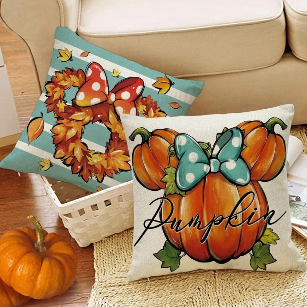 New 4pcs Fall Mickey Mouse Throw Pillow Covers Holiday Decor 18x18 Disney